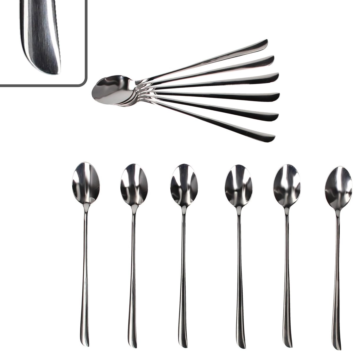 Twist Set van 12 latte macchiato-lepels, voor 12 personen, cocktaillepel met lange steel, roerlepel voor longdrinks, ijs enz. I met gebogen handgreep, van 18/10 roestvrij staal