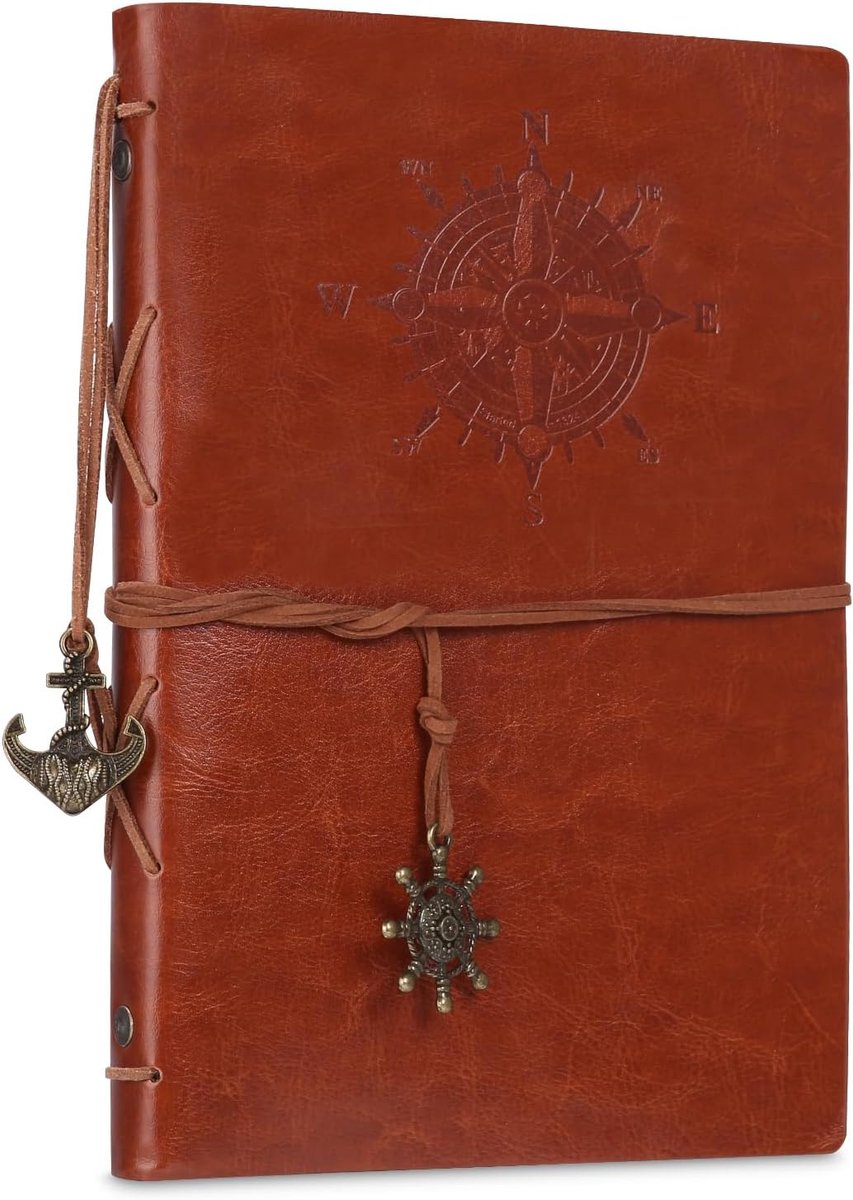 Notitieboek, PU-leer, dagboek, 80 vellen, navulbaar dagboek, reisdagboek, A5 met navulbaar kraftpapier, maritiem thema, vintage, navulbaar, cadeau voor meisjes en jongens