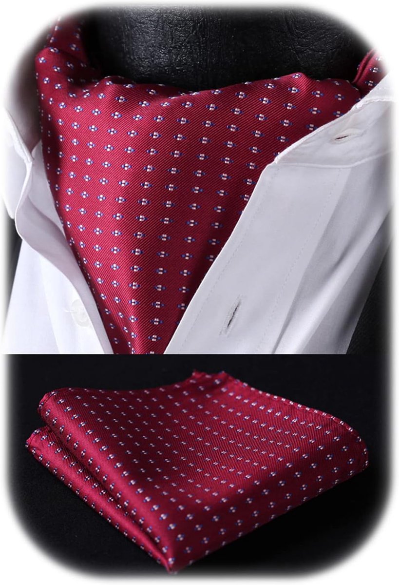 Dassjaal voor heren, bruiloft, stippen, halsdoek, zakdoek, paisley, business, ascot, stropdas en pochet, set, rood/blauw, One Size
