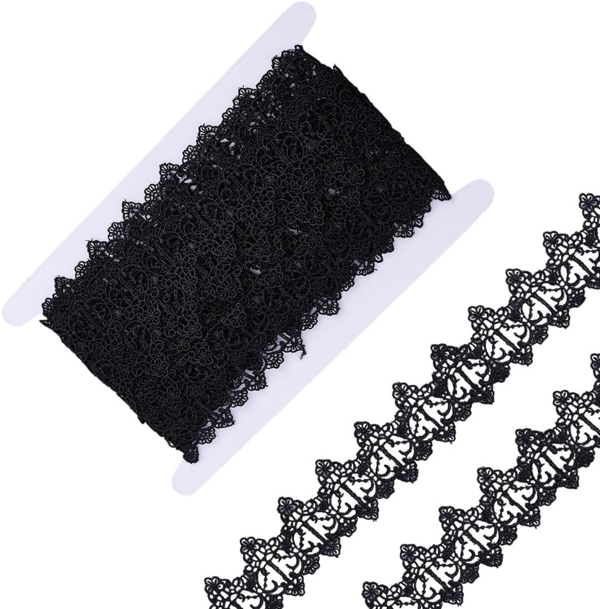 7,5 yards Zwart Borduurwerk Kanten Lint 40 mm Breedte Venetië Kant Trimmen Polyester Naaien Handwerk Trimmen Voor Bruid Bruiloft Woondecoratie Geschenkverpakking, Zwart