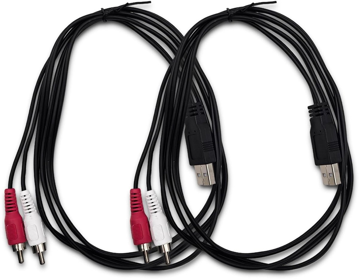 2 stuks USB naar 2 cinch-stekkers, audio-adapterkabel voor set-top-boxen of dvd's voor verbinding met de tv
