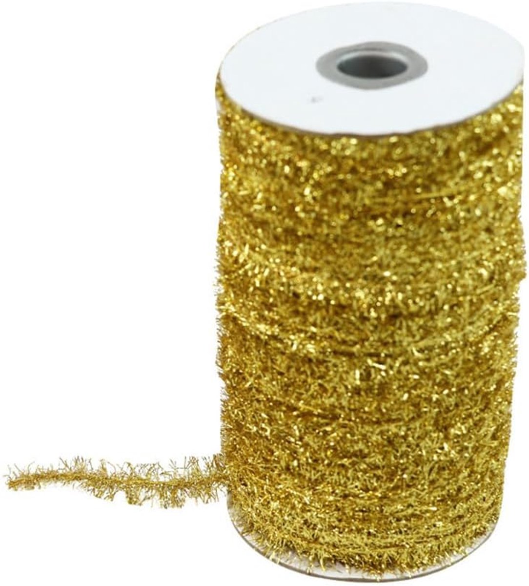 60 Yard Kerstmis lametta lint, geel, metallic, dunne lametta-slinger, mini-glittercadeaulint, kunstkrans, chenilledraad, buigpluche, kerstdecoratie, lametta voor bruiloft, feest (3 strengen)