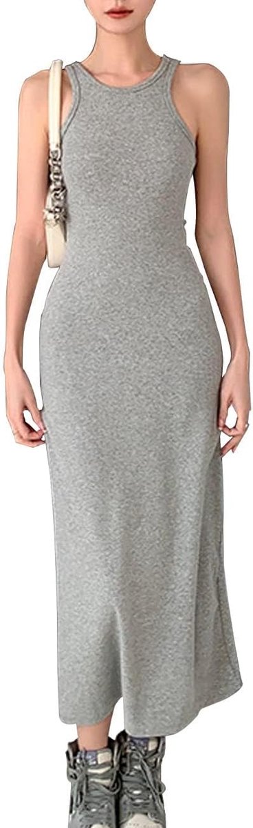 Elegant, casual, lang, sexy, bodycon-jurk, smal, mouwloos, zwart, lange rok, feestjurk, clubwear, lange avondjurk