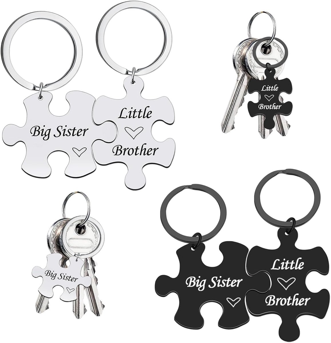 Broers en zussen set – 2 stuks roestvrij staal – grappig ontwerp – cadeau voor broer en zus – kleine sleutelhanger – ideaal voor verjaardag, kerst, feestdagen