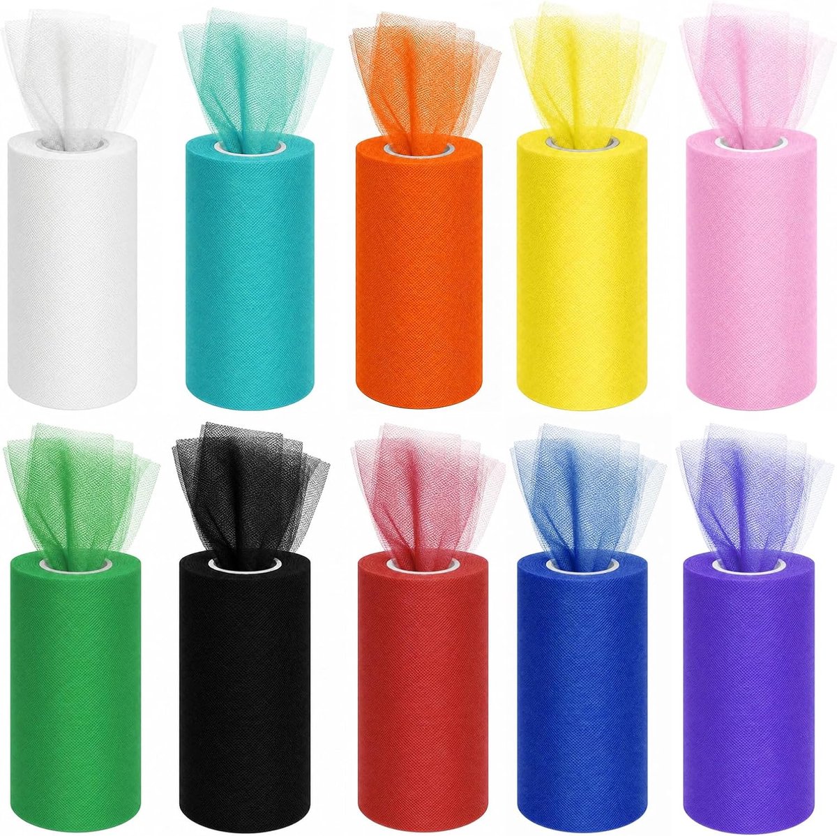Stof, set van 10 rollen, 15 cm x 25 m, tule lint, organza, stof, regenboogkleuren, tule, lint, decoratielint voor tafelrok, bruiloft, verjaardag, tutu, geschenkverpakking, doe-het-zelf handwerk (A