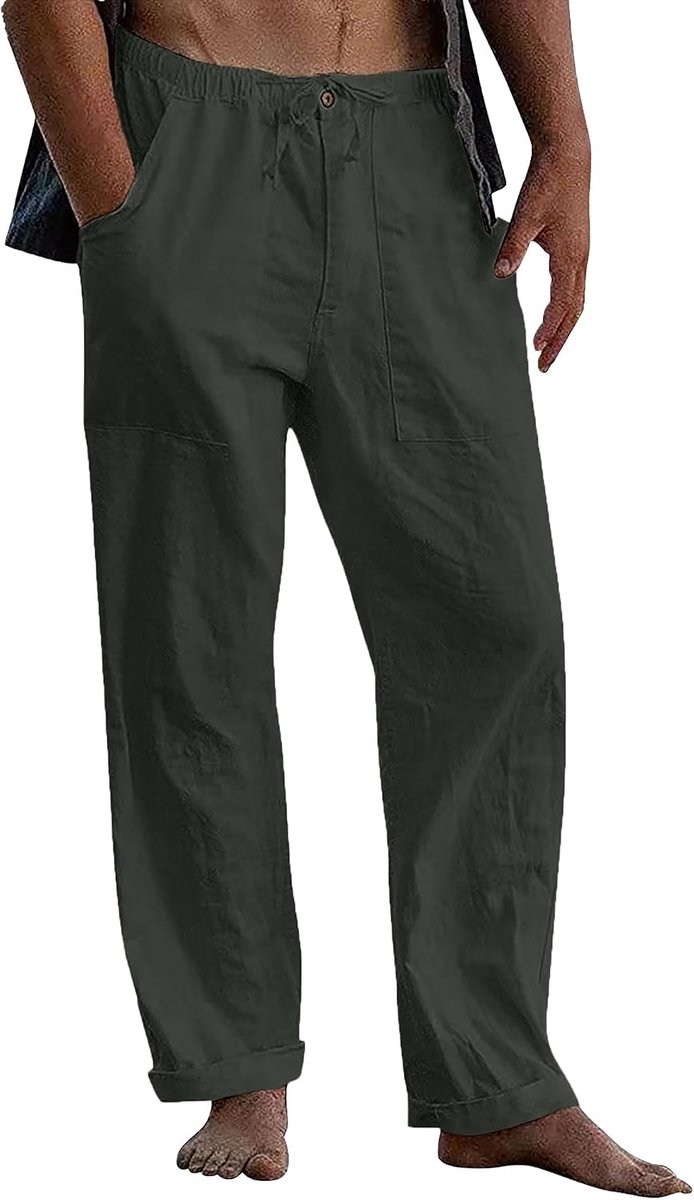 Linnen broek heren zomer herfst losse casual linnen broek met zakken elastische tailleband