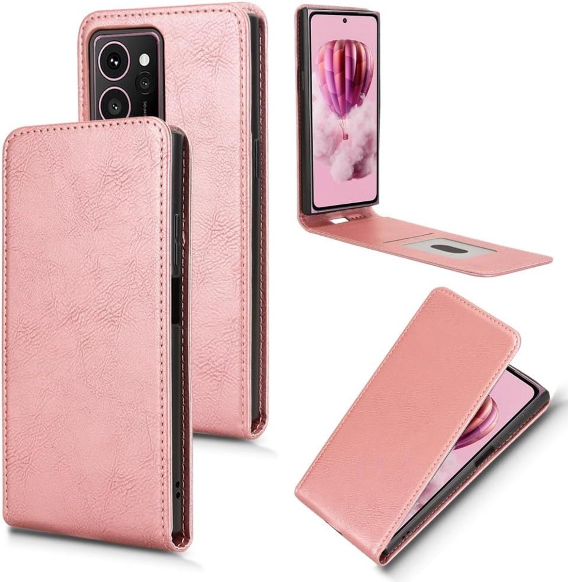 Voor HMD Skyline portemonnee hoesje met kaartsleuven, kickstand, magnetische sluiting cover, kaarthouder hoesje voor HMD Skyline-roze