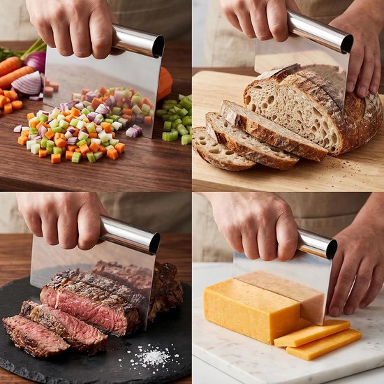 Keukenhulp van roestvrij staal - veelzijdig gereedschap voor het verzamelen van groenten, deegschraper, raclette en keukenspatel, ideaal voor alle koks van keukenhulp — afbeelding 3