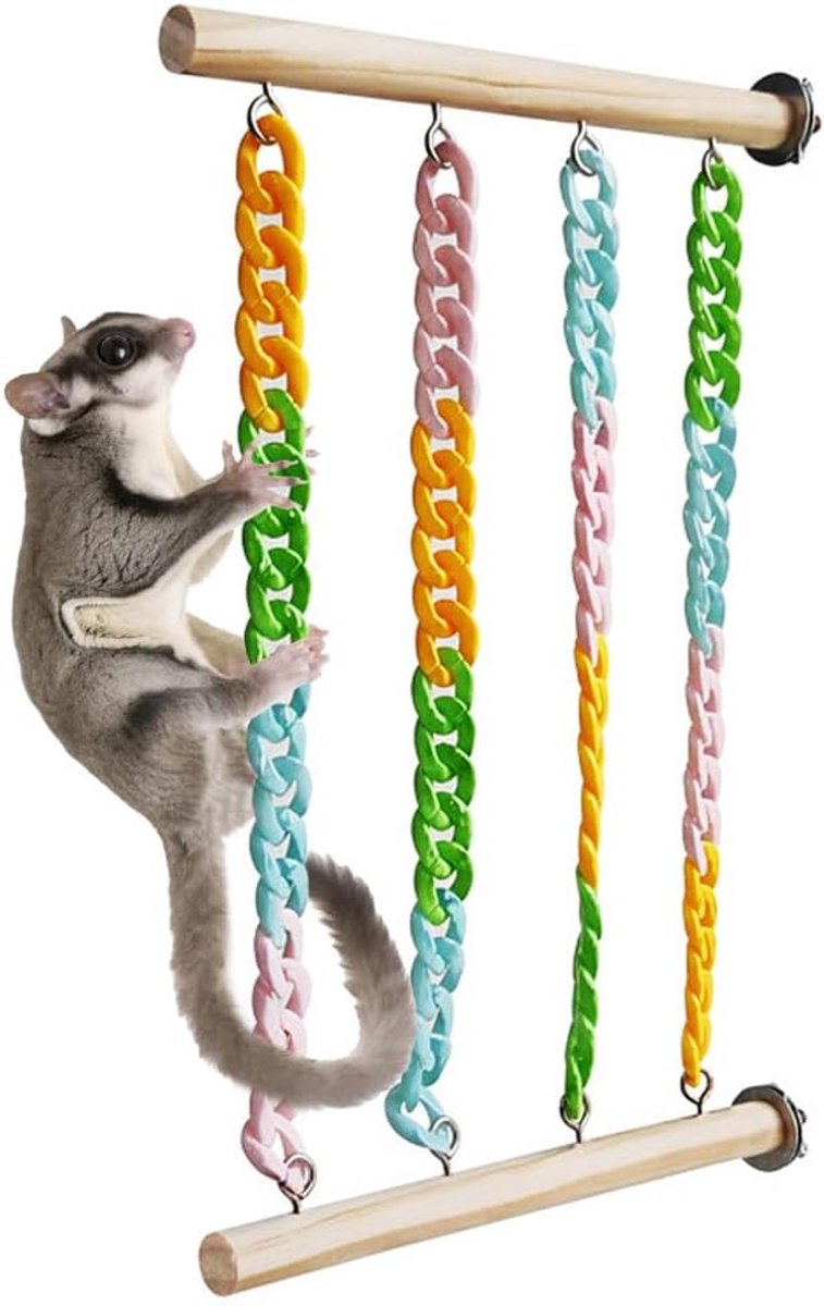 Speelgoed voor suikerzweefvliegtuigen, houten hangschommel met kleurrijke kettingen, klimtouw voor huisdieren, kooi-accessoires voor kleine dieren (ratten, papegaaien)