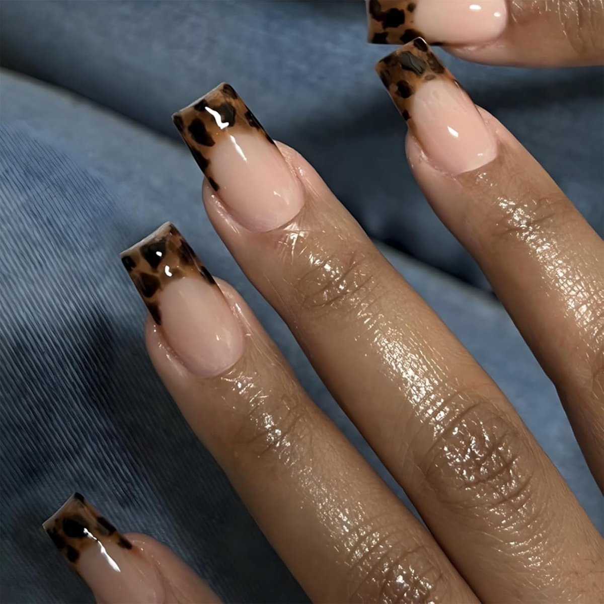 24 stuks French Tip Press on Nagels, Medium Vierkante Nepnagels met Luipaardprint Ontwerpen, Nepnagels, Kunstnagels, Nepnagels