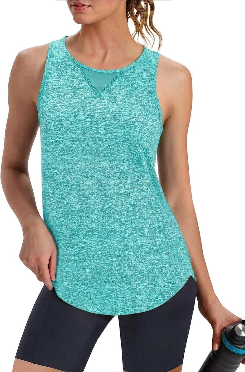 Sporttop voor dames, tanktop, zomer, mouwloos sportshirt, fitnesstop, loopshirt, wandelshirt, ademend, yoga-shirt met mesh-inzetstuk, sneldrogend, S-XXL