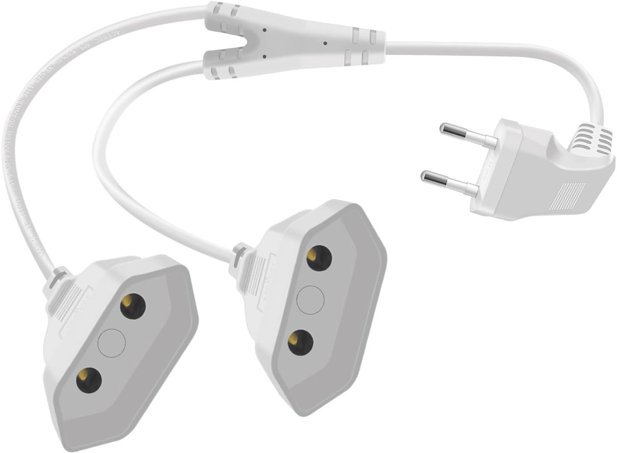Euro Kabelverlenging 2 in 1 Eurotype C Kabel Elektrisch 2.5A 250V voor Huishoudelijke Apparaten, TV's, Computers enz. (Wit, 1 m)