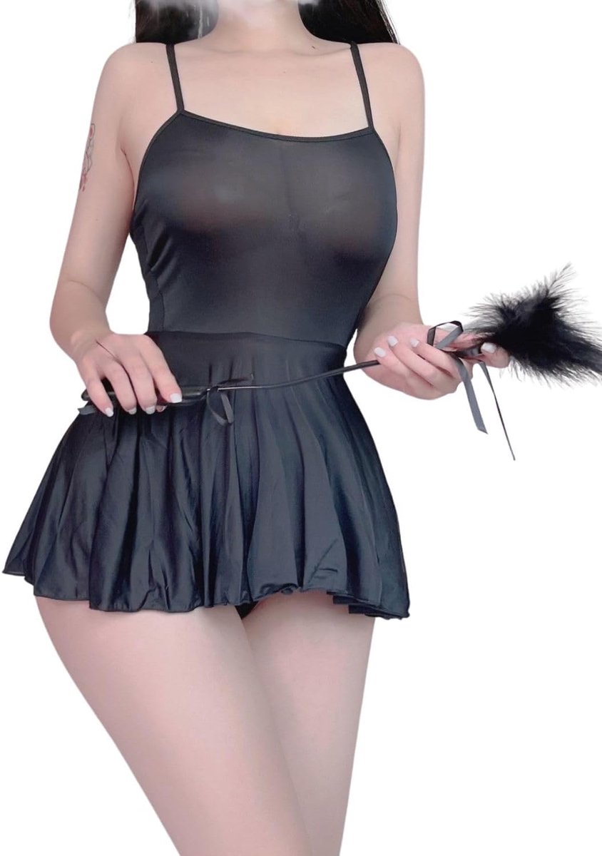 Lingerie babydoll sexy shirt transparant dames mini plissé bandjes nachthemd mouwloos nachthemd schattig ondergoed top schouderriem en minirok schattig elegant nachtkleding
