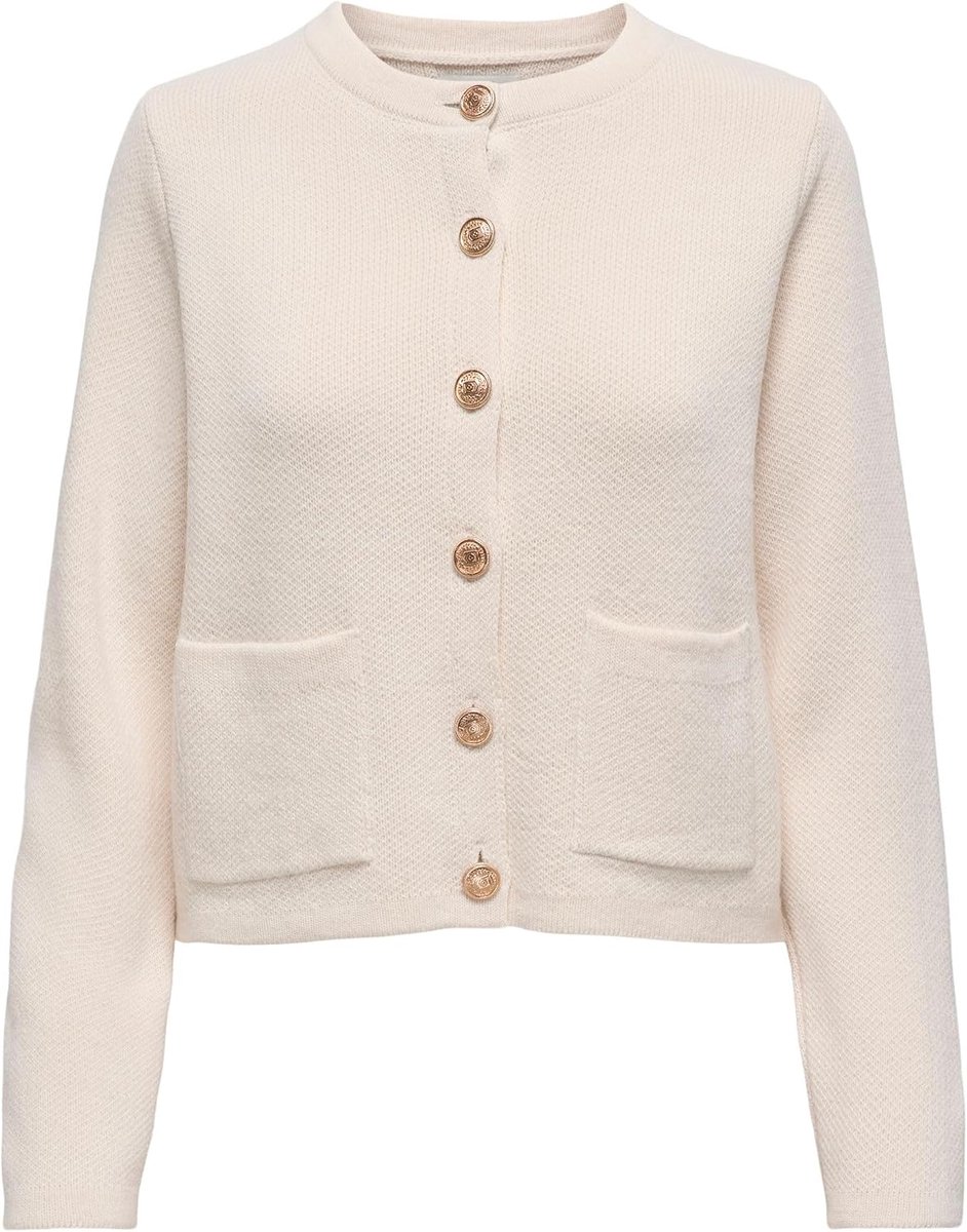 Kim L/S O-Neck Button Cardigan KNT, Egret, M