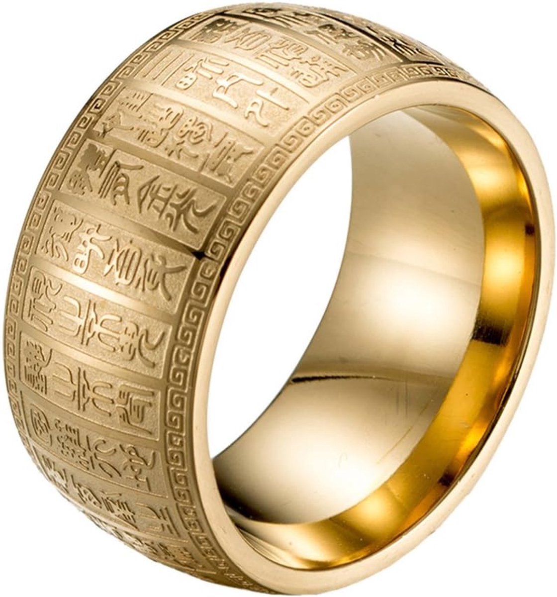 Mannen roestvrij staal taoïst Jin Guang Mantra Ring Seal Karakter Lucky Amulet Band