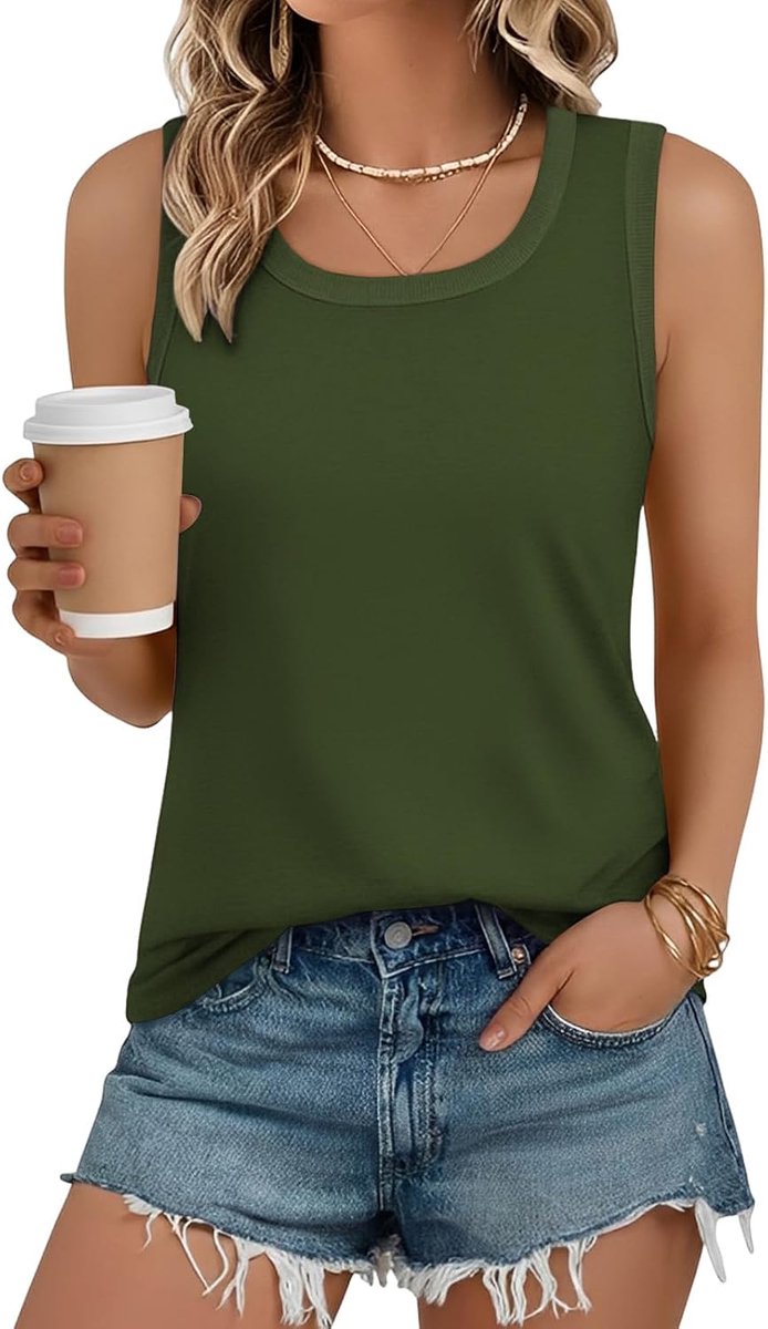 Dames Tanktops Zomer Basic Ronde Hals Mouwloos T-shirt Losse Pasvorm Lang Vest Casual Mouwloze Top Bovenstuk