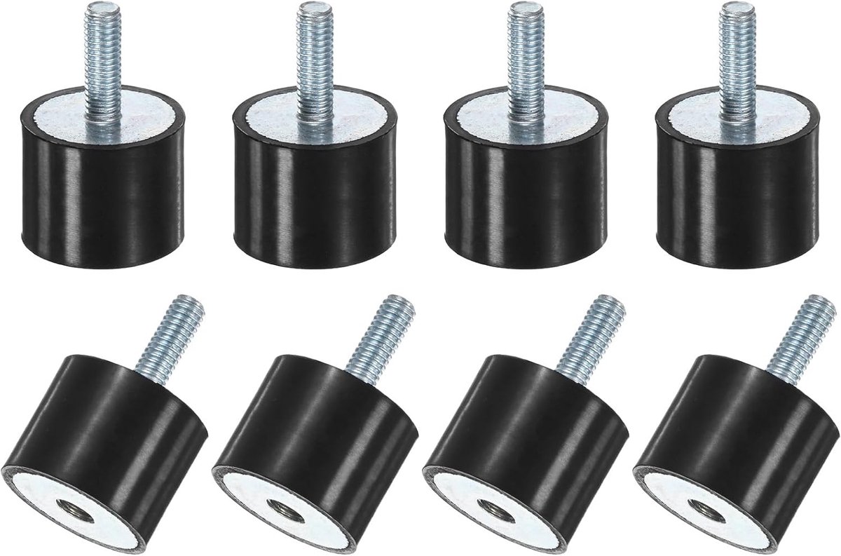 8 stuks rubberen houders D 25 mm x H 20 mm mannelijk/vrouwelijk cilindrische trillingsisolatoren schokdempers met draadstangen M6 x 18 mm voor luchtcompressor
