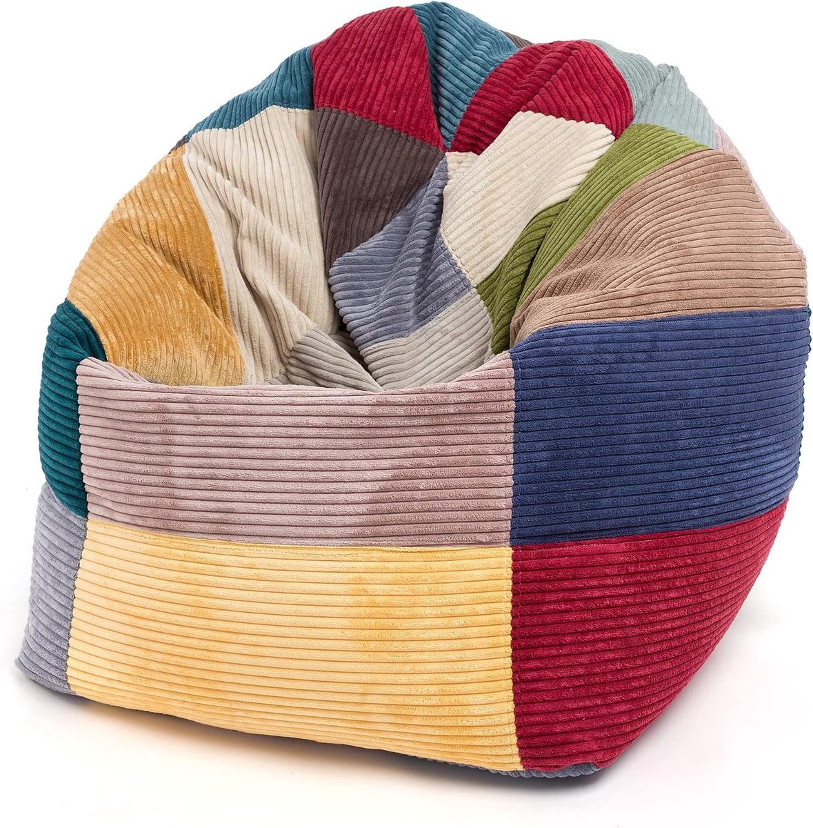 Sofi Zitzak, patchwork, van corduroy, zitzak voor gaming, scheurvast en vuilafstotend, zitzak, compleet met polystyreenvulling