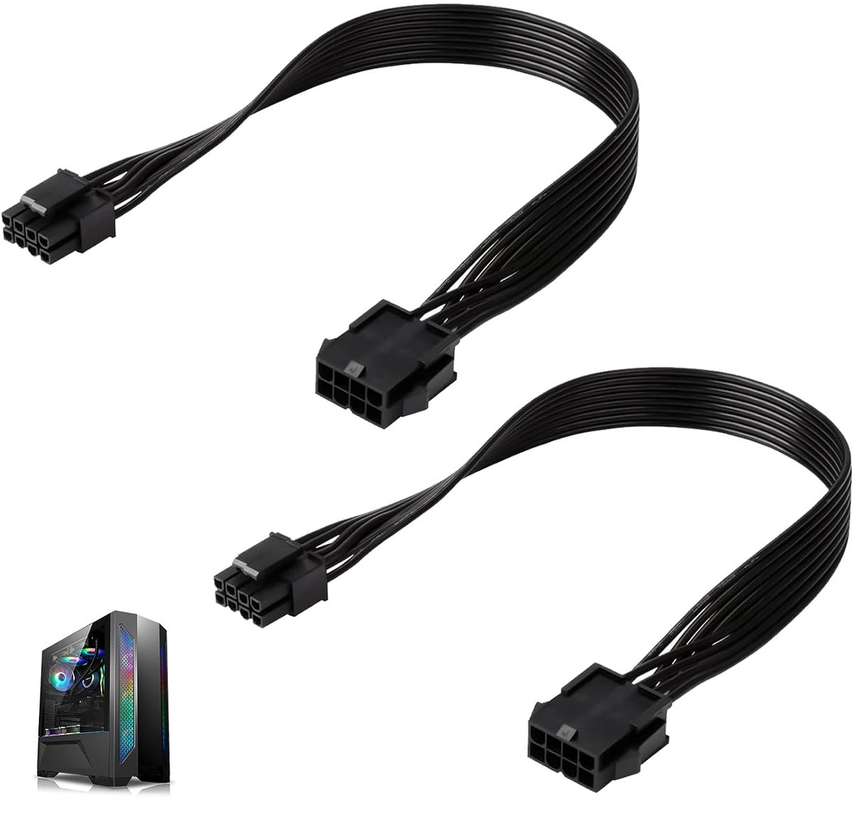 2 stuks PCIe 8-pins stroomverlengkabel, 8-polige PCI Express-kabel, EPS12v, duurzaam met mannelijke en vrouwelijke connectoren, verlengt de stroomvoorziening van de grafische kaart, 30 cm