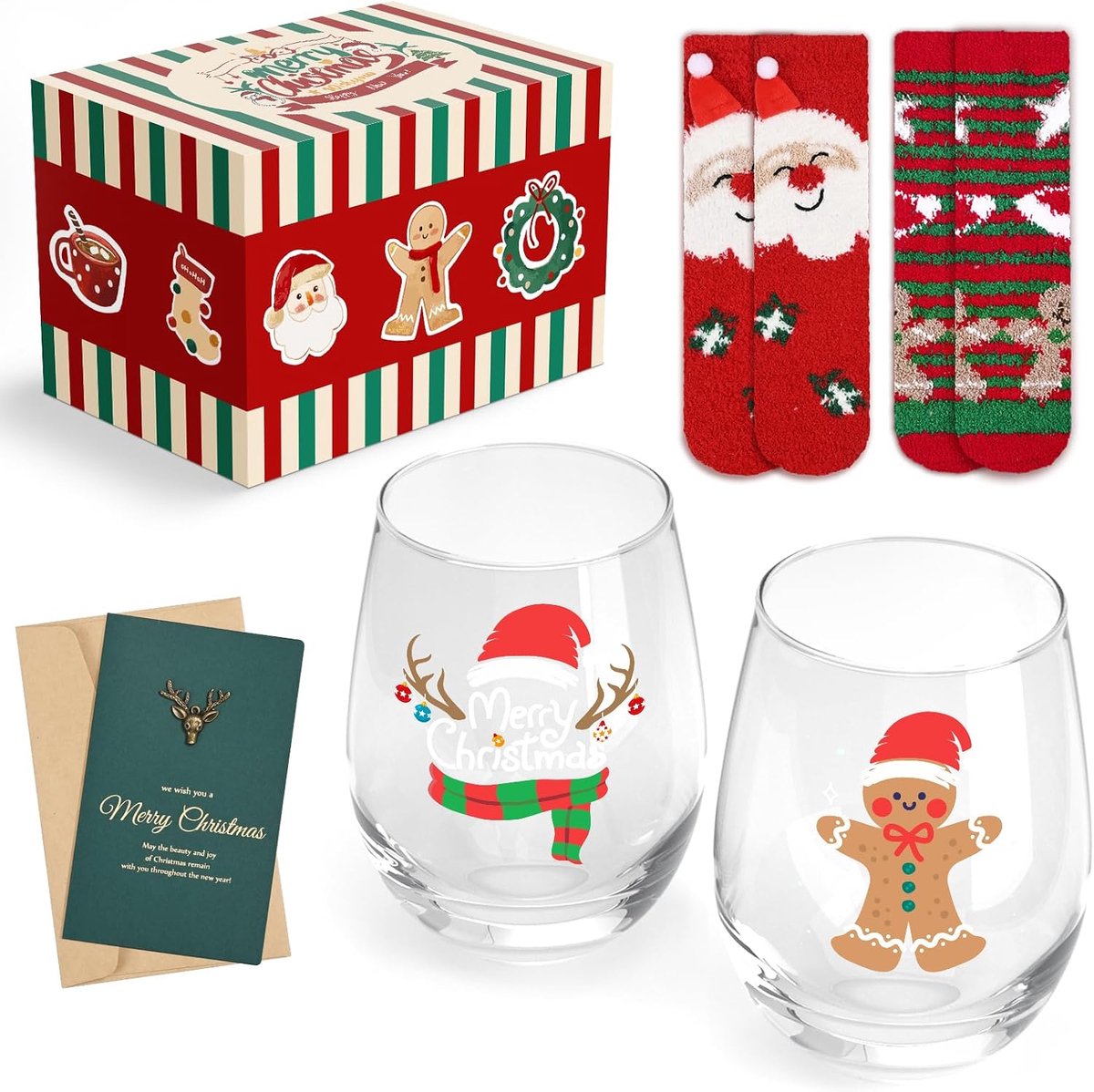 Kerstglazen Set van 2 met Kerstsokken, Glühweinglazen, Kerstglas Geschenken, Drinkglas Kerstmis, Kerstservies, Geheime Kerstman Cadeaus, Glas Kerstmis, Kerstmis
