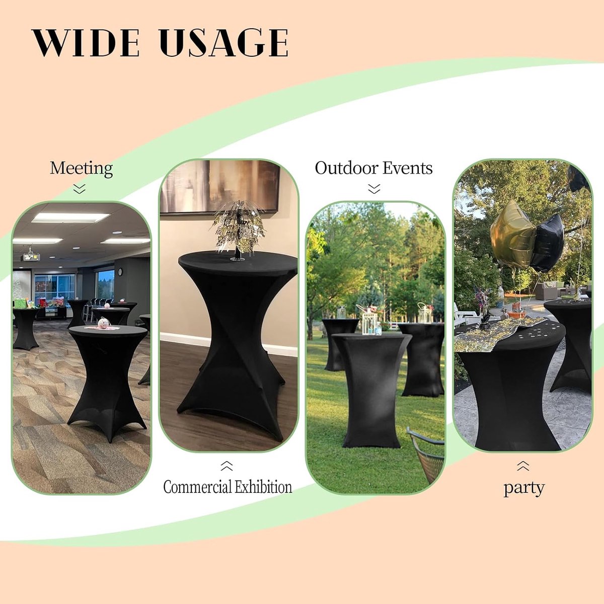 4-pack cocktail spandex stretch vierkante hoeken tafelkleed 70 x 110 cm zwart getailleerde hoge tafel, cocktail rond tafelkleed tafelkleed voor bar bruiloft cocktail party banket tafel
