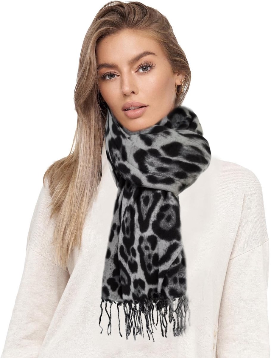 Damessjaal XXL behaaglijk warm luipaardpatroon poncho sjaal oversized dekensjaal