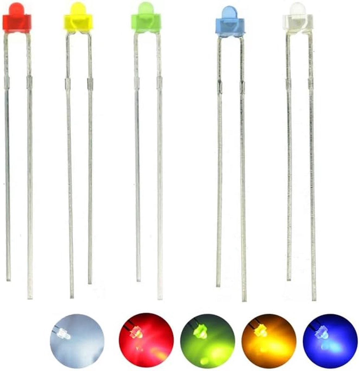 100 stuks, 2 mm, veelkleurige ronde led-diodelamp, gedistribueerde glazen, verschillende sets, groen, blauw, wit, geel, rode componenten, voor wetenschappelijke projecten, scholen en