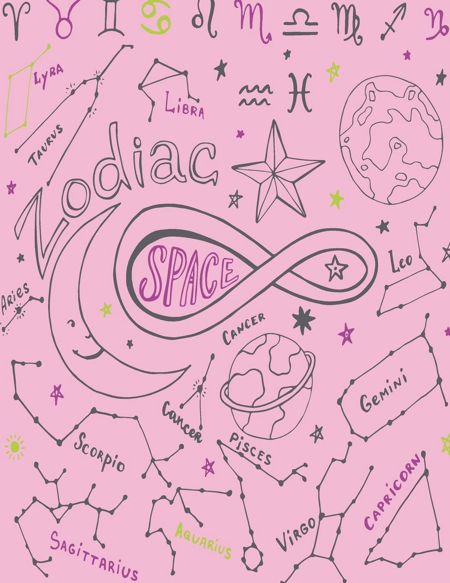 Space: Zodiac space on pink cover and Dot Graph Line Sketch pages, Extra large (8.5 x 11) inches, 110 pages, White paper, Sketch, Draw and Paint