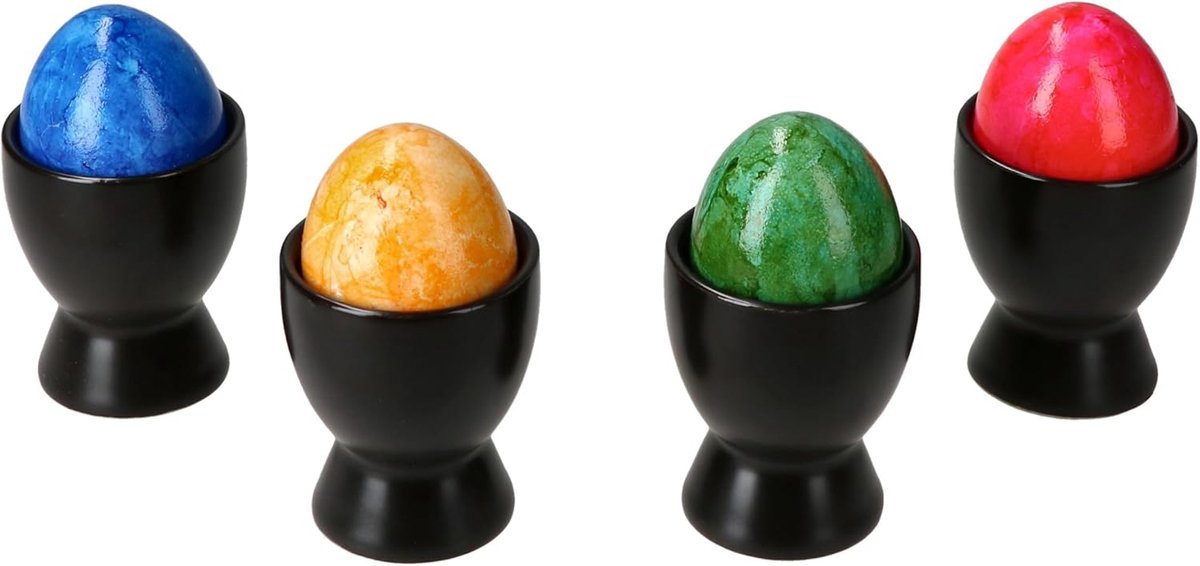 Nero Set van 4 eierdopjes, zwart, voor 4 personen, matte ronde eierdopjes van aardewerk met voet, servies voor zacht of hard ontbijt bij brunch en buffet