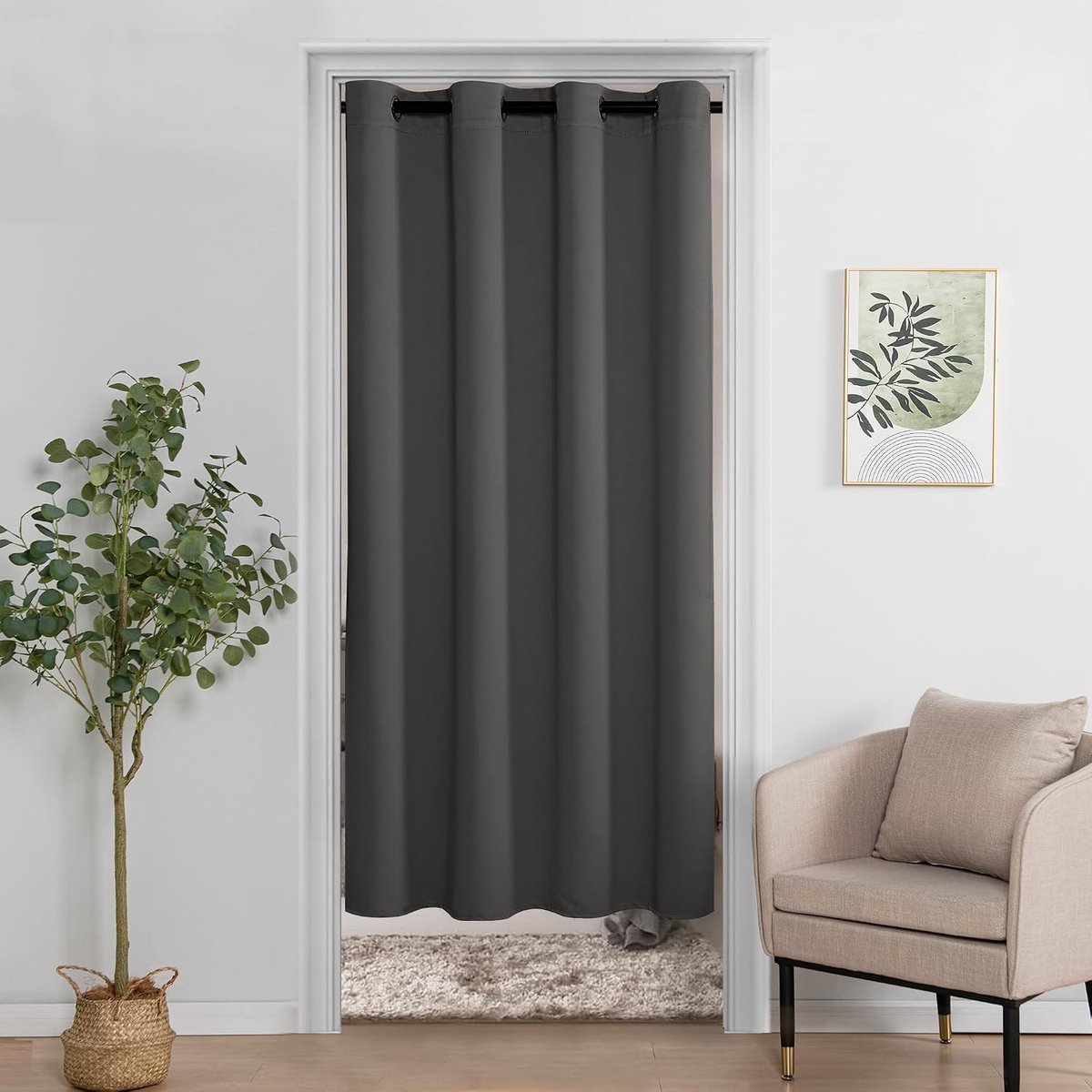 Deurgordijn, kastgordijn voor open kast, ondoorzichtige deurgordijnen met ringen, geschikt voor woonkamer, slaapkamer, werkkamer, 1 stuk, grijs, 138 x 132 cm (H x B)