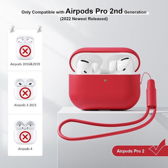 Hoes compatibel met Airpods Pro 2e generatie hoes 2022, Ultra-Thin, zachte beschermhoes voor Airpods Pro 2, LED vooraan zichtbaar (Rood) — afbeelding 3
