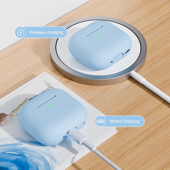 2PCS Mocarheri Siliconen hoes Compatibel met AirPods 4th Generation hoes 2024, Ultra-Thin, siliconen stootvaste zachte beschermhoes voor AirPods 4, LED vooraan zichtbaar (Zwart/Hemelsblauw) — afbeelding 5