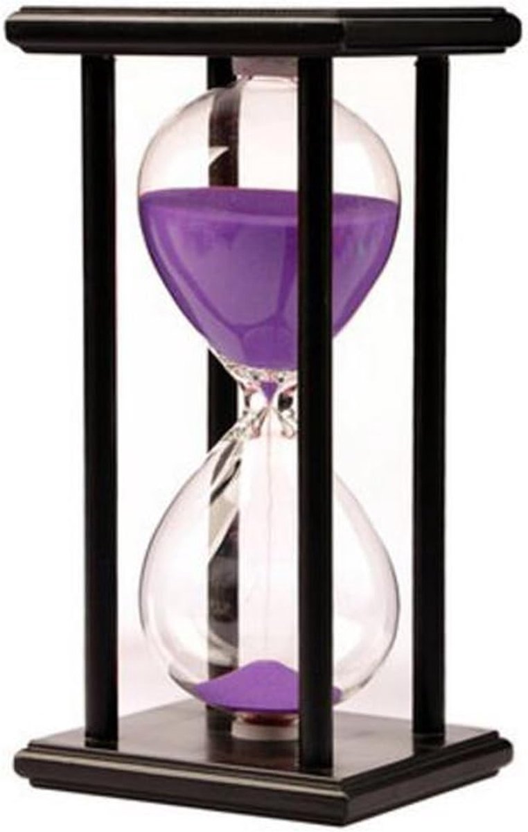 45 minuten zandloper, klok 45 minuten, woondecoratie, zandloper-timer, kantoor, ornament, zandloper, houten frame, uurglas, keuken, timer, paars