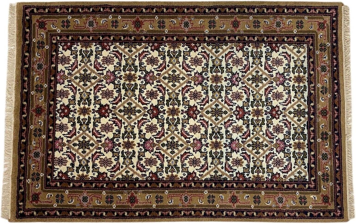 Beige tapijt wol handgeknoopt 100% scheerwol 120x180 cm D6