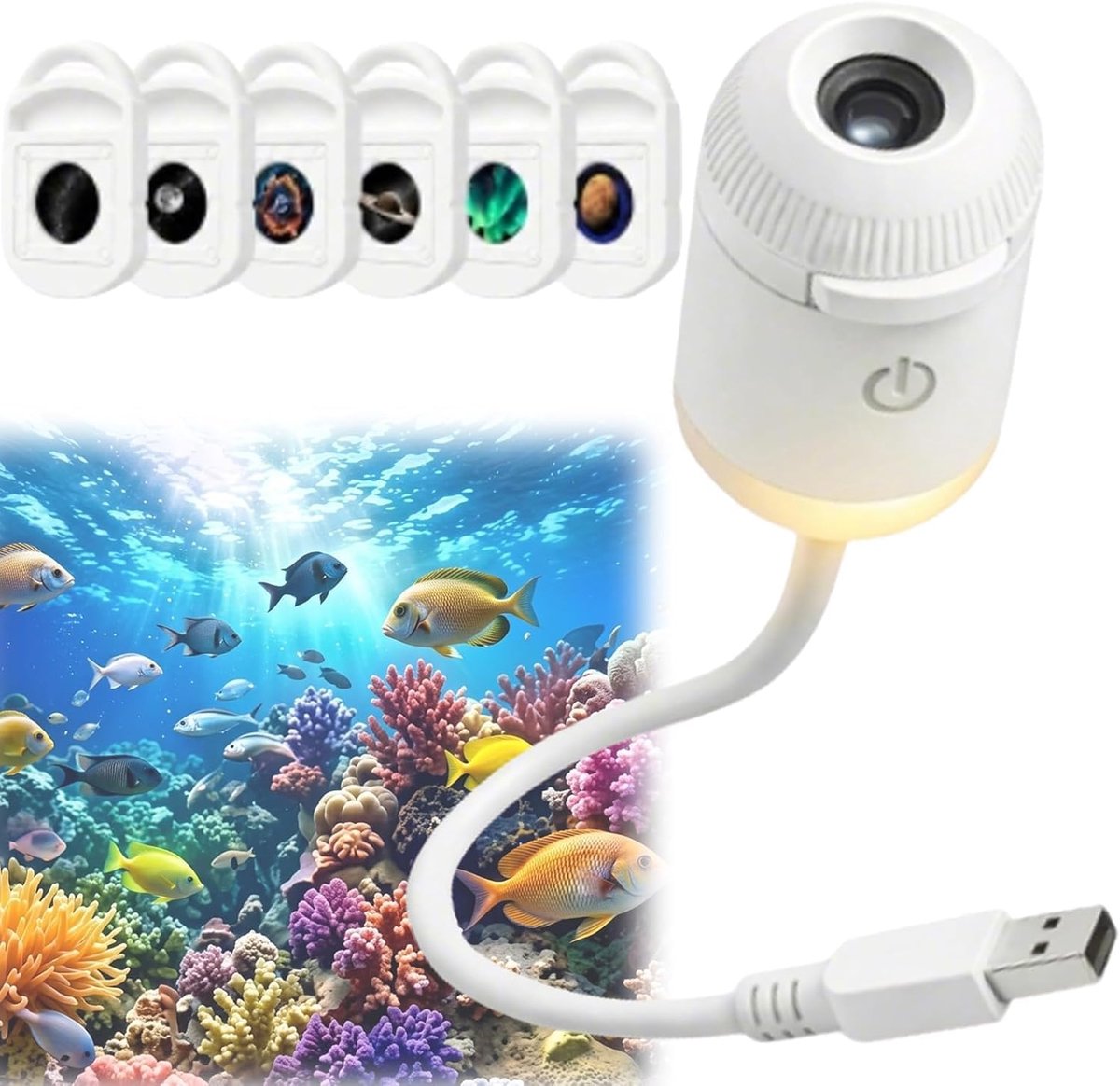5D HD holografische nachtprojector plug & play, 360° USB Melkweg & maan lamp met 6 folies voor slaapkamer en autodak | Energieklasse A+++