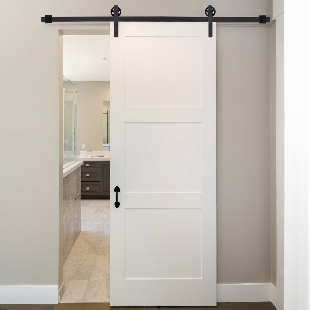 Schuifdeurrailset hardware - schuur - schuifdeur - koolstofstaal - raillengte 183 cm - koffie