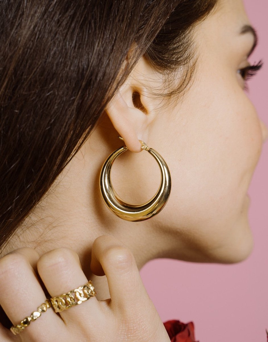 Oorringen Chunky Hoops Goudkleurig - 3cm - Stainless Steel - Glow Adora