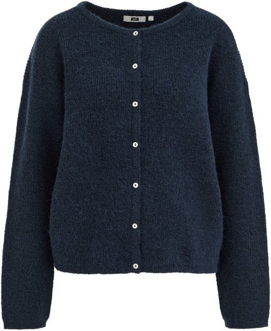 Donkerblauw gebreid vest met knoopsluiting