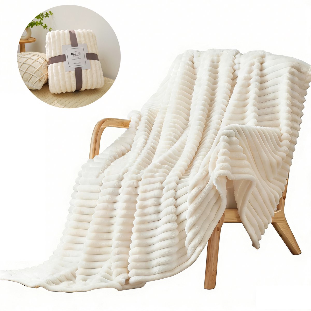 Casalora Flannel Fleece Deken 150x200 cm – Zachte, Warme en Pluizige Plaid Flannel Fleece – Wit – Superzacht, extra dik en donzig – Perfecte Woon - en Slaapdeken
