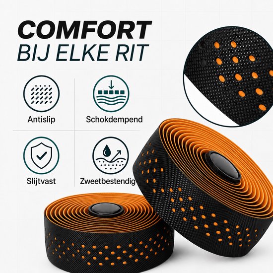 Cloudy - Stuurtape - Stuurlint - Antislip - PU+eva - Lengte: 200cm x 3cm x 3mm - Oranje — afbeelding 2