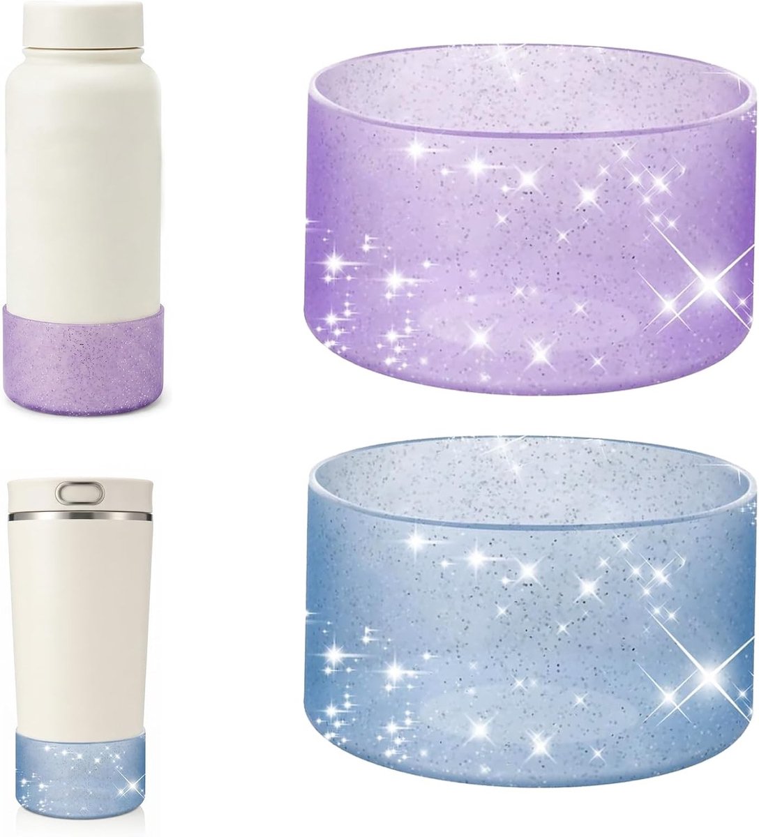 Set van 2 siliconen bodembeschermers voor bekers, geschikt voor thermobekers van 7,5 cm, ideaal voor bescherming tegen krassen en stoten, in blauw en paars