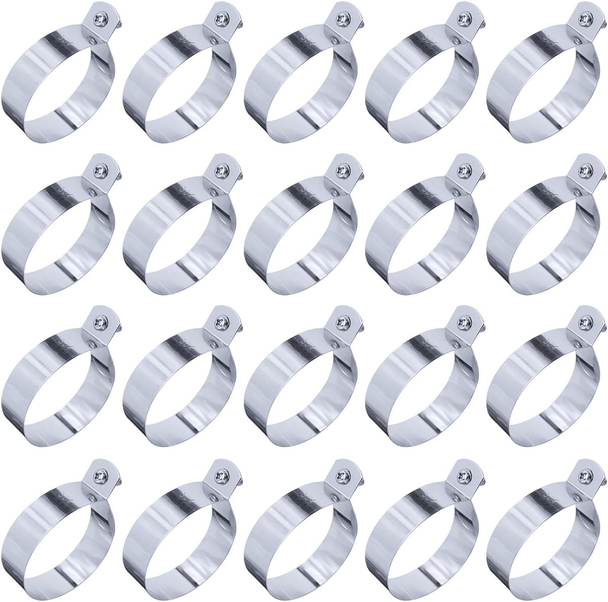 20 Sets RVS Kettinglink Bevestigingsbanden met Bouten en Moeren voor Poort en Hekpanelen (75mm Diameter)