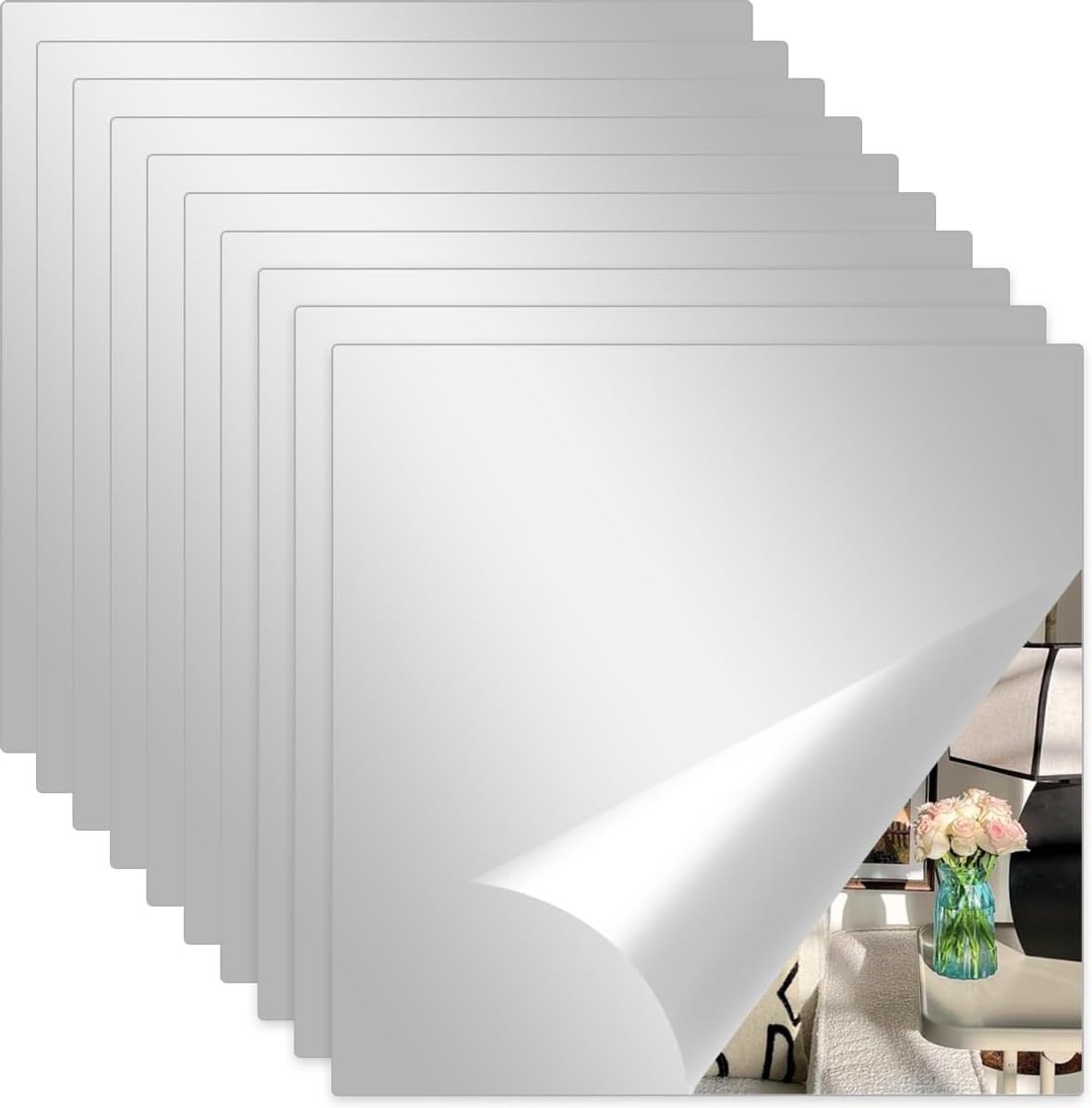 10 stuks wandspiegel, zelfklevend, 20 x 20 cm, explosiebestendig, vierkant, flexibel, spiegel, zelfklevend, voor decoratie, slaapkamer, woonkamer, badkamer