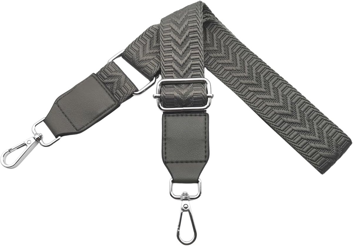 Schouderriem voor handtas, banaan, dames, verstelbaar, tasriemen met karabijnhaak, zilver, 3,8 cm, breed, riem met leer, voor crossbody doe-het-zelf, accessoires, donkergrijs, U2-11