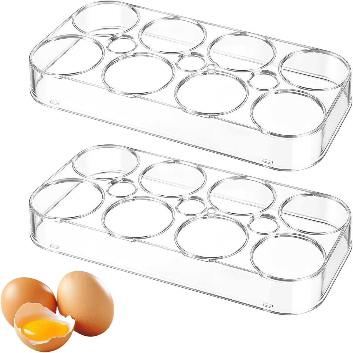 2 stuks eierhouders voor in de koelkast – transparant, voor 16 eieren – ideaal voor keuken, kamperen en barbecueën