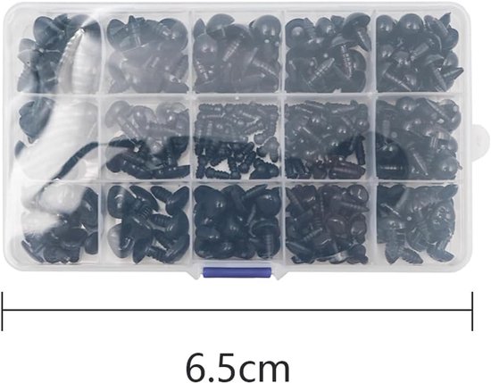Ogen van kunststof, poppenneusogen met sluitring, voor zacht gehaakt speelgoed, knutselpoppen, verschillende maten (5-14 mm, zwart) — afbeelding 5