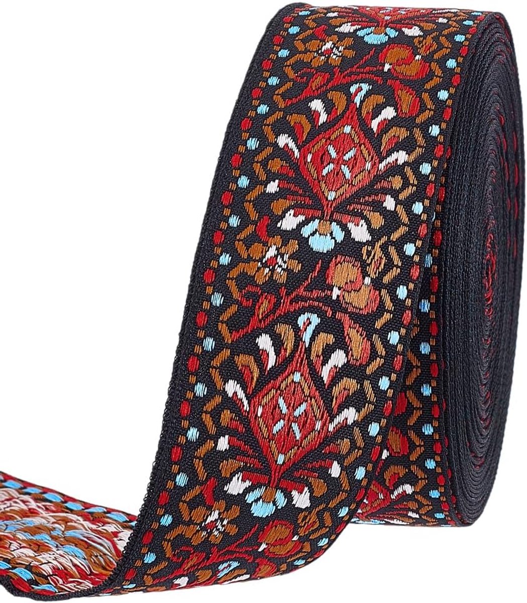 PandaHall Boho jacquardlint van 10 m, 3 cm breed, met bloemen geborduurde stoffen bekleding etnische stijl bloemenlint voor doe-het-zelf naaien handgemaakte tasriem kleding meubeldecoratie