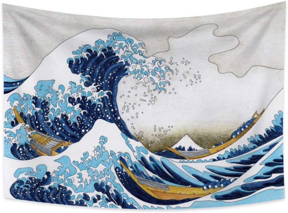 150x100cm Japans Ukiyo-E Tapijtwerk Geweldige golf Muur hangen Kanagawa Fuji Tapijtwerk voor veranda Hangingen Decor Huiskamer Slaapzaal Bed Cover Muur kunst