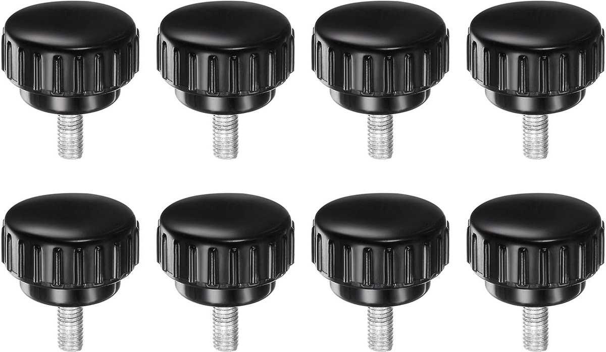 M5 x 12 mm metrische schroefdraad mannelijk met geribbelde bevestigingsknoppen, type duimschroef op kop, 25 mm, zwarte handschroeven, 8 stuks