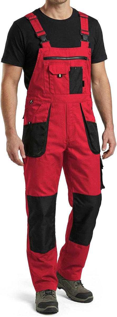 Kastor Werkbroek voor heren, tuinbroek met elastische tailleband, knieversterking, kniebeschermzakken, telefoonzak, verstelbare bandjes, meerdere zakken